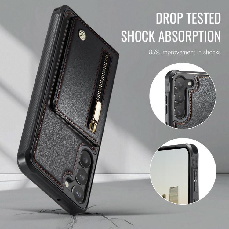 For Samsung Galaxy S23 5G JEEHOOD J12 Exquisite RFID MagSafe Zipper Card Bag Phone Case