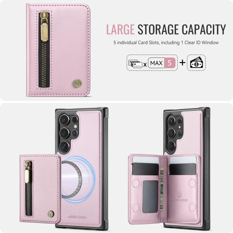 For Samsung Galaxy S25 Ultra 5G JEEHOOD J12 Exquisite RFID MagSafe Zipper Card Bag Phone Case