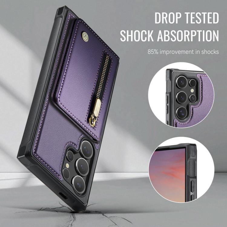 For Samsung Galaxy S24 Ultra 5G JEEHOOD J12 Exquisite RFID MagSafe Zipper Card Bag Phone Case