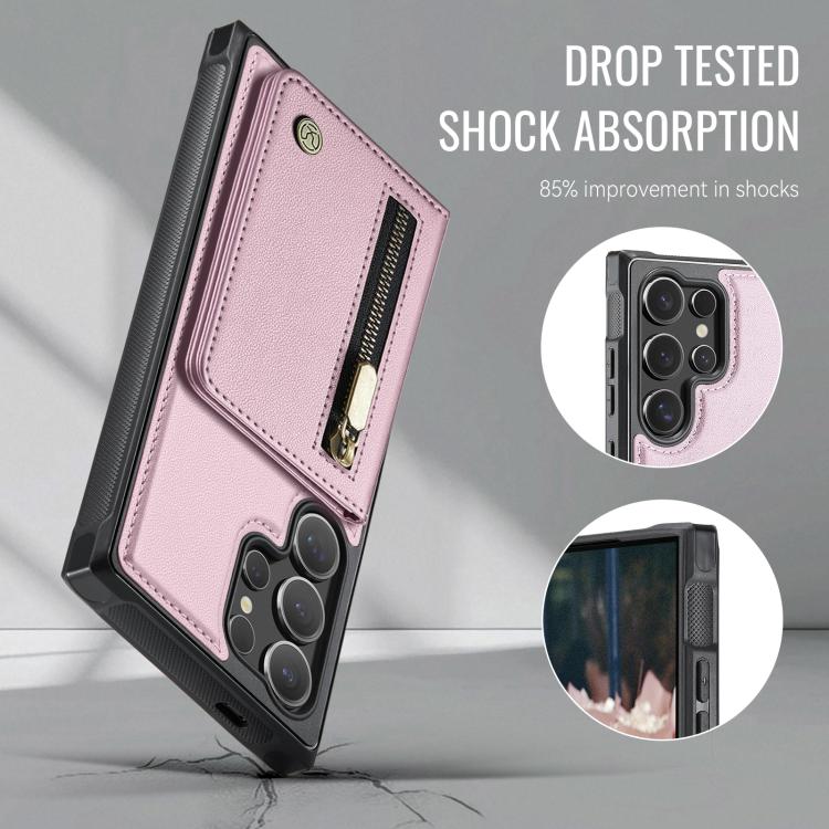 For Samsung Galaxy S24 Ultra 5G JEEHOOD J12 Exquisite RFID MagSafe Zipper Card Bag Phone Case
