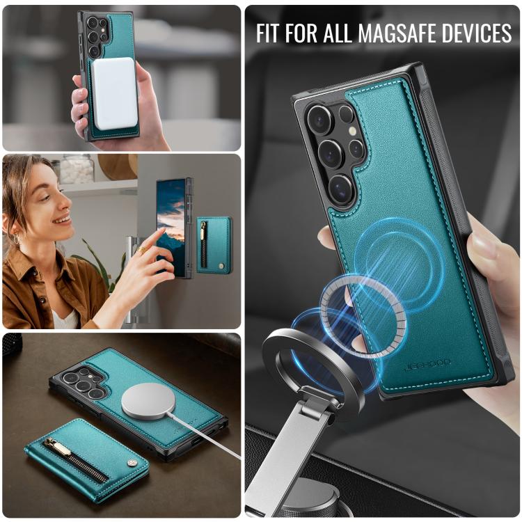 For Samsung Galaxy S24 Ultra 5G JEEHOOD J12 Exquisite RFID MagSafe Zipper Card Bag Phone Case