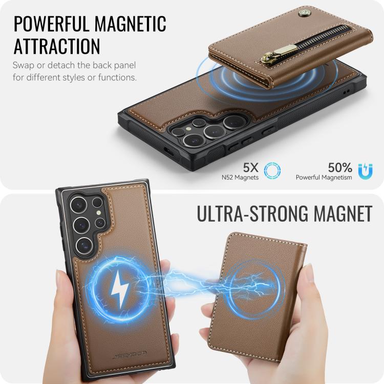 For Samsung Galaxy S24 Ultra 5G JEEHOOD J12 Exquisite RFID MagSafe Zipper Card Bag Phone Case