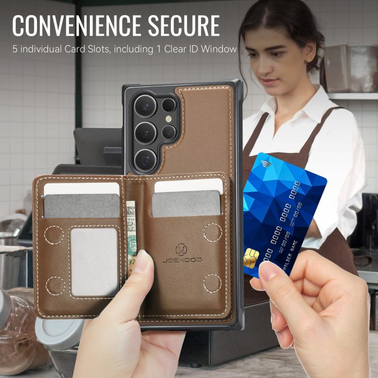 For Samsung Galaxy S24 Ultra 5G JEEHOOD J12 Exquisite RFID MagSafe Zipper Card Bag Phone Case