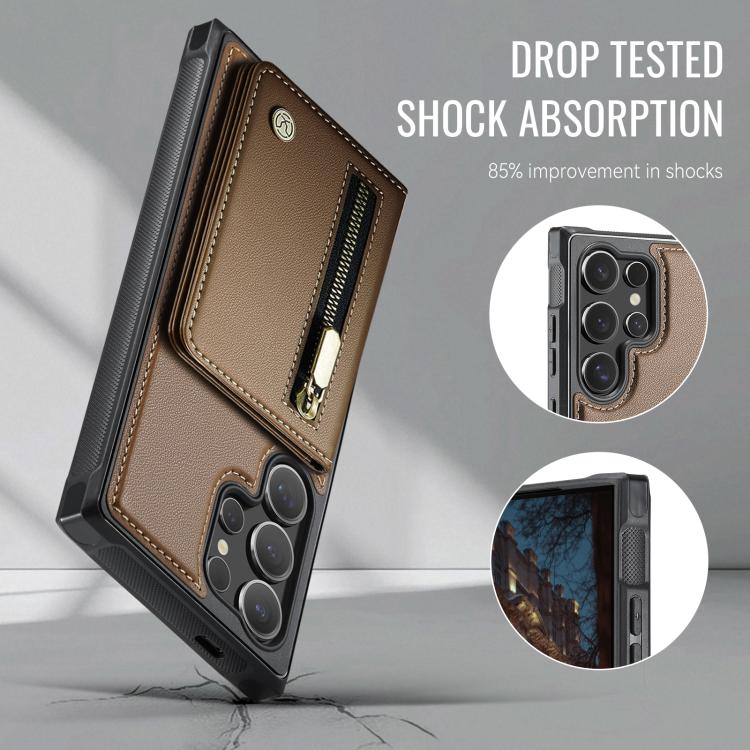 For Samsung Galaxy S24 Ultra 5G JEEHOOD J12 Exquisite RFID MagSafe Zipper Card Bag Phone Case