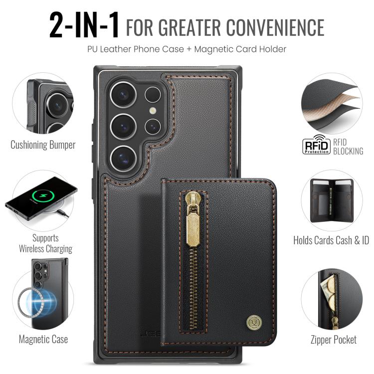 For Samsung Galaxy S24 Ultra 5G JEEHOOD J12 Exquisite RFID MagSafe Zipper Card Bag Phone Case