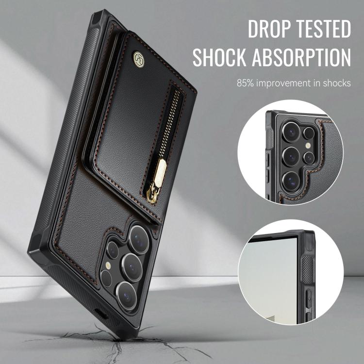 For Samsung Galaxy S24 Ultra 5G JEEHOOD J12 Exquisite RFID MagSafe Zipper Card Bag Phone Case