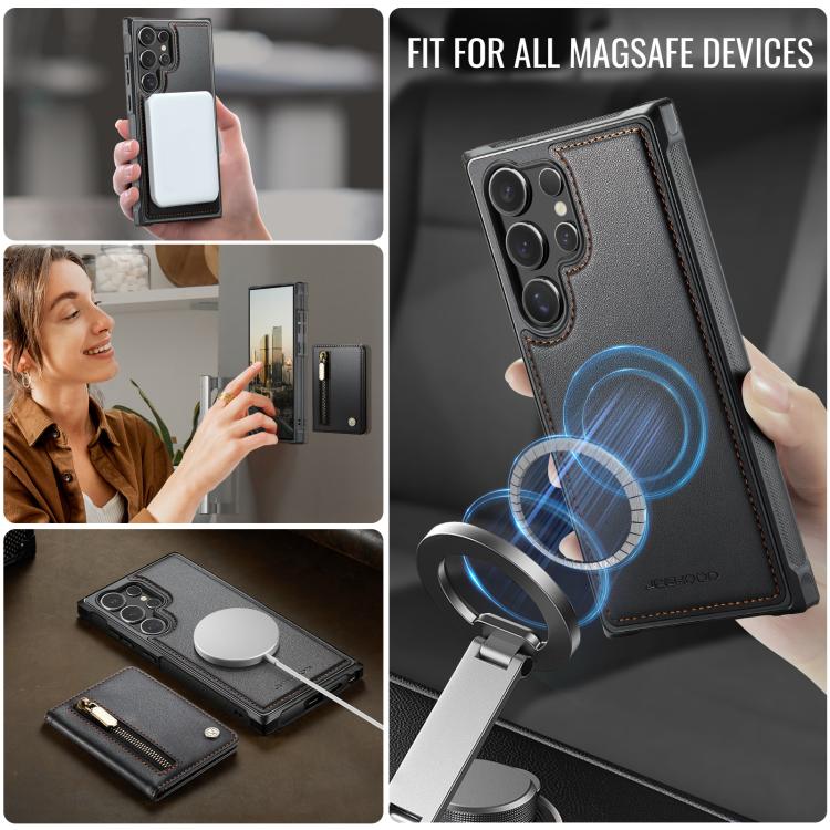 For Samsung Galaxy S24 Ultra 5G JEEHOOD J12 Exquisite RFID MagSafe Zipper Card Bag Phone Case