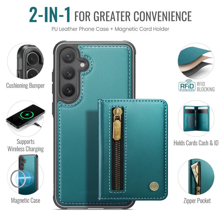 For Samsung Galaxy S26+ 5G JEEHOOD J12 Exquisite RFID MagSafe Zipper Card Bag Phone Case