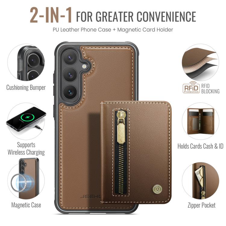 For Samsung Galaxy S26+ 5G JEEHOOD J12 Exquisite RFID MagSafe Zipper Card Bag Phone Case