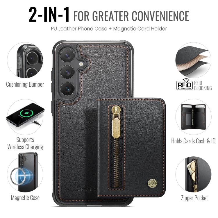 For Samsung Galaxy S26+ 5G JEEHOOD J12 Exquisite RFID MagSafe Zipper Card Bag Phone Case