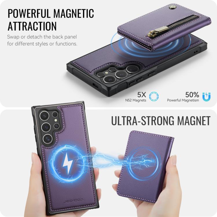 For Samsung Galaxy S26 Ultra 5G JEEHOOD J12 Exquisite RFID MagSafe Zipper Card Bag Phone Case
