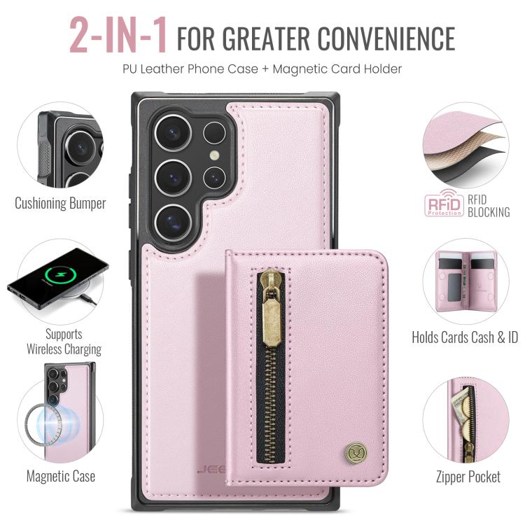 For Samsung Galaxy S26 Ultra 5G JEEHOOD J12 Exquisite RFID MagSafe Zipper Card Bag Phone Case