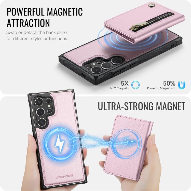 For Samsung Galaxy S26 Ultra 5G JEEHOOD J12 Exquisite RFID MagSafe Zipper Card Bag Phone Case