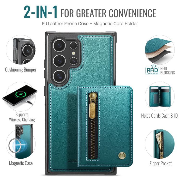 For Samsung Galaxy S26 Ultra 5G JEEHOOD J12 Exquisite RFID MagSafe Zipper Card Bag Phone Case