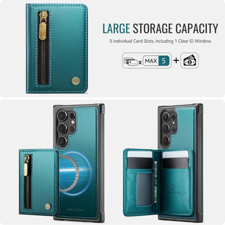 For Samsung Galaxy S26 Ultra 5G JEEHOOD J12 Exquisite RFID MagSafe Zipper Card Bag Phone Case