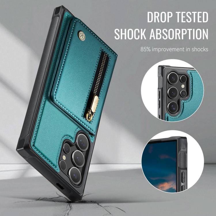 For Samsung Galaxy S26 Ultra 5G JEEHOOD J12 Exquisite RFID MagSafe Zipper Card Bag Phone Case