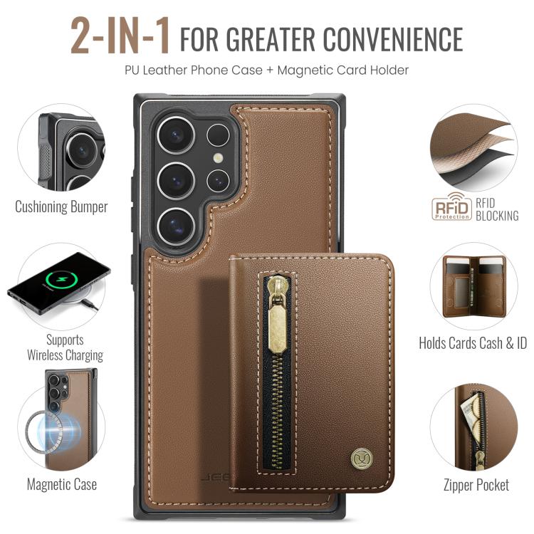 For Samsung Galaxy S26 Ultra 5G JEEHOOD J12 Exquisite RFID MagSafe Zipper Card Bag Phone Case