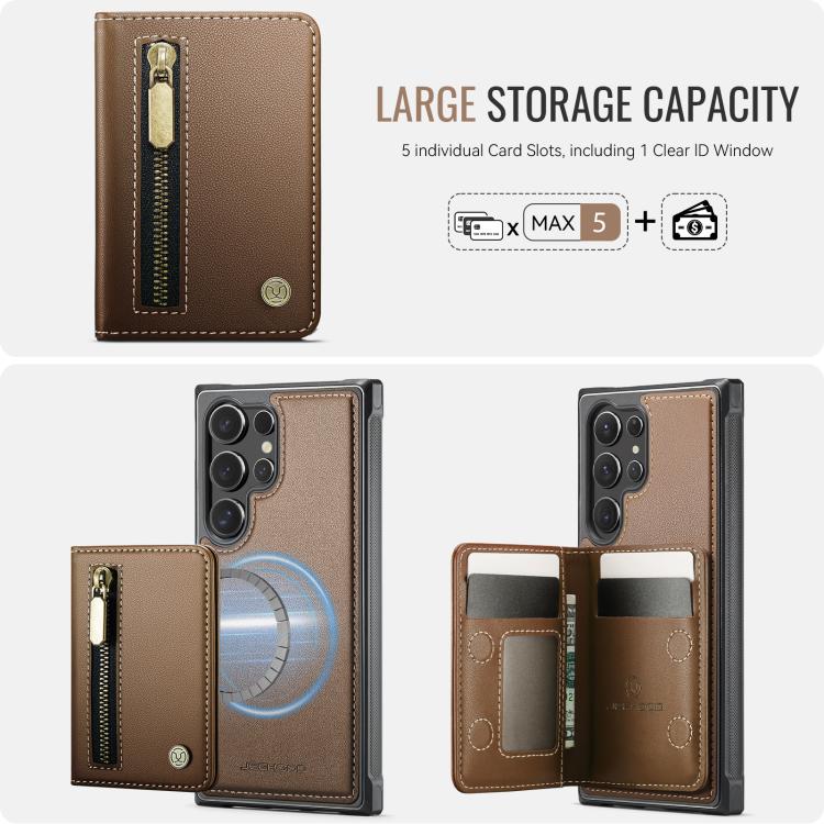 For Samsung Galaxy S26 Ultra 5G JEEHOOD J12 Exquisite RFID MagSafe Zipper Card Bag Phone Case