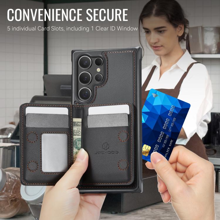 For Samsung Galaxy S26 Ultra 5G JEEHOOD J12 Exquisite RFID MagSafe Zipper Card Bag Phone Case
