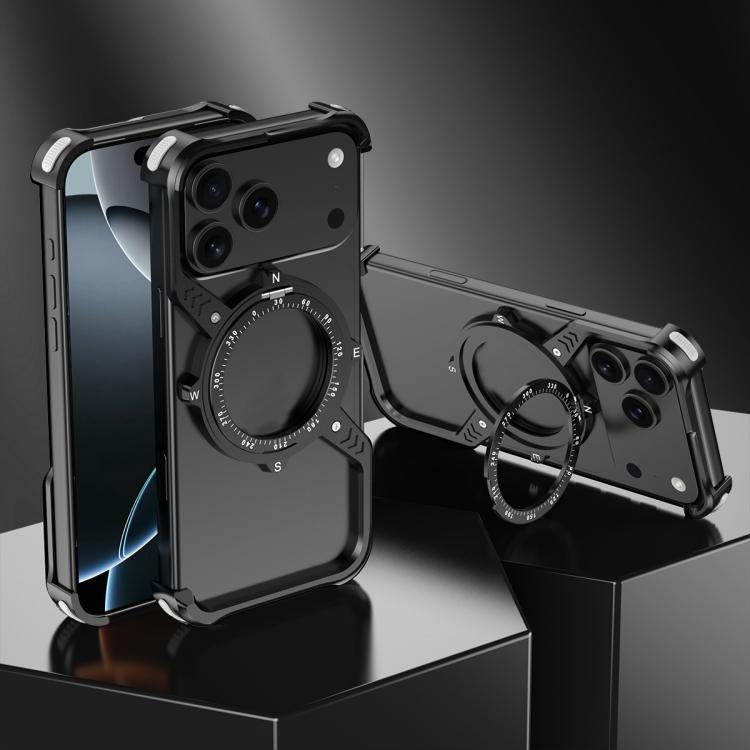 For iPhone 17 Pro Max S Shaped 360 Holder Airbag Frameless Metal Phone Case