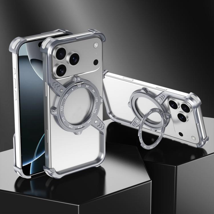 For iPhone 17 Pro Max S Shaped 360 Holder Airbag Frameless Metal Phone Case