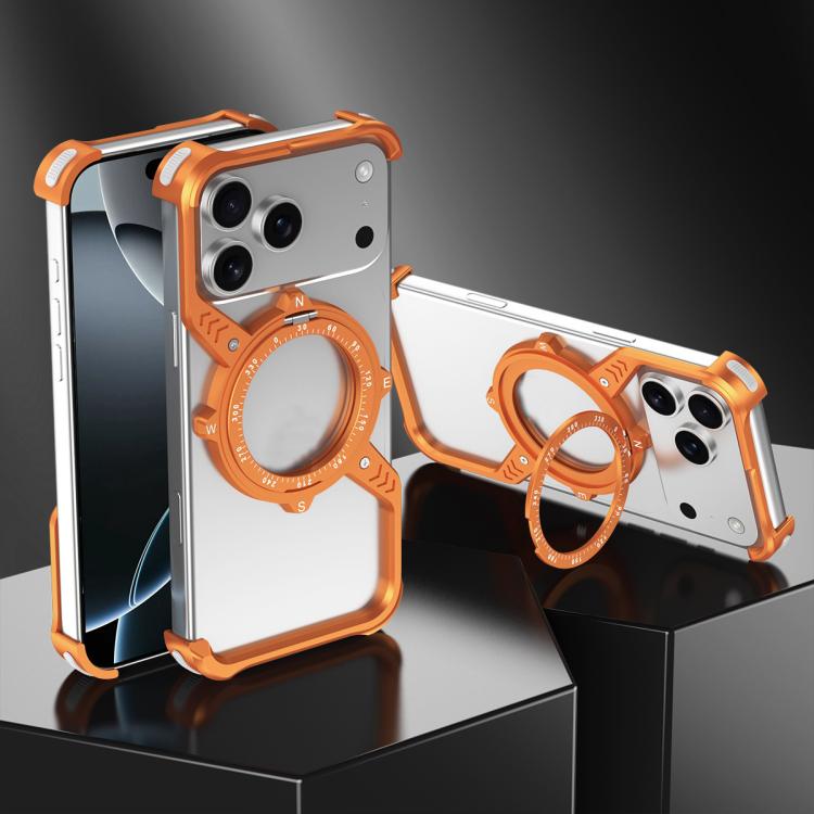 For iPhone 17 Pro Max S Shaped 360 Holder Airbag Frameless Metal Phone Case