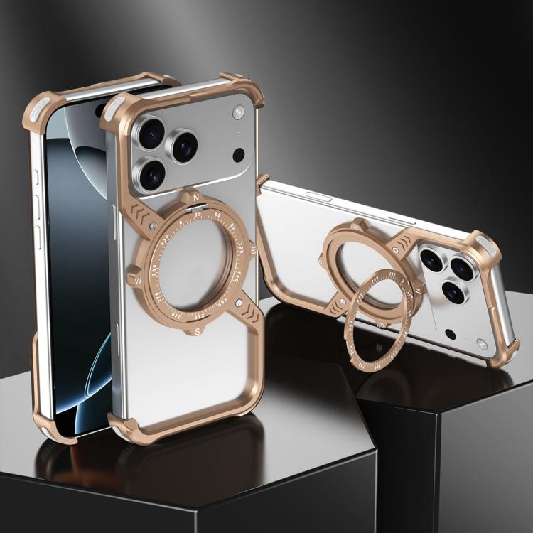 For iPhone 17 Pro S Shaped 360 Holder Airbag Frameless Metal Phone Case