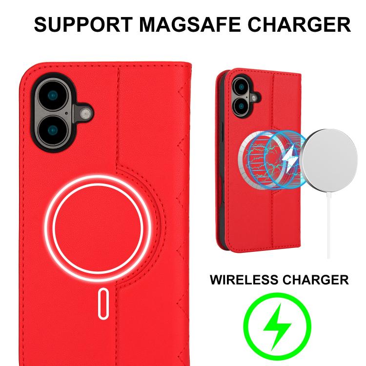For iPhone 16 Rhombic MagSafe RFID Anti-Theft Wallet Leather Phone Case