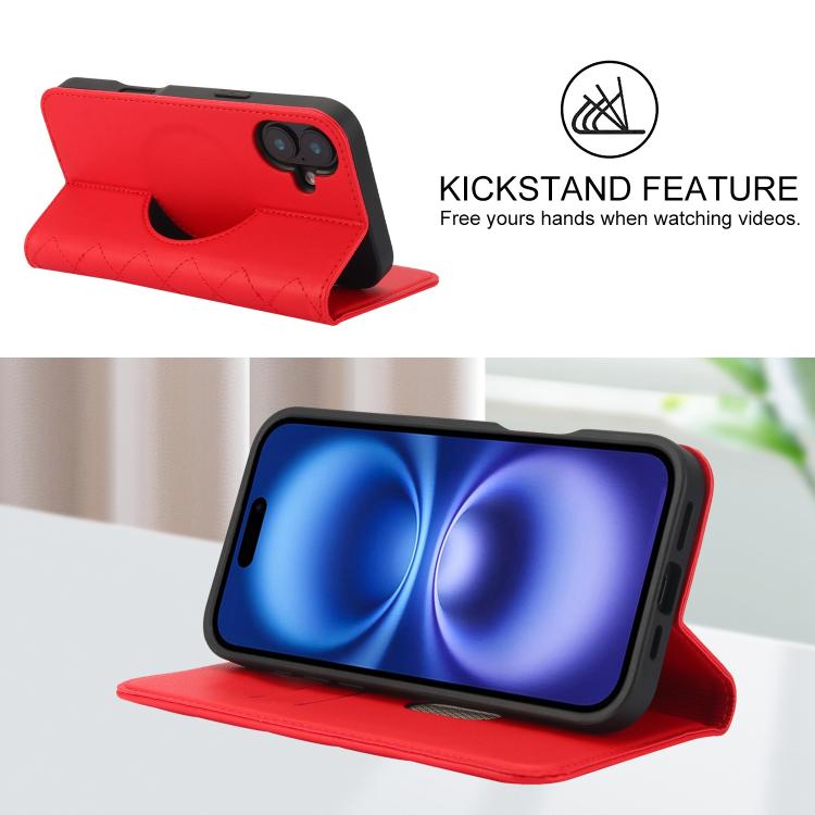 For iPhone 16 Rhombic MagSafe RFID Anti-Theft Wallet Leather Phone Case