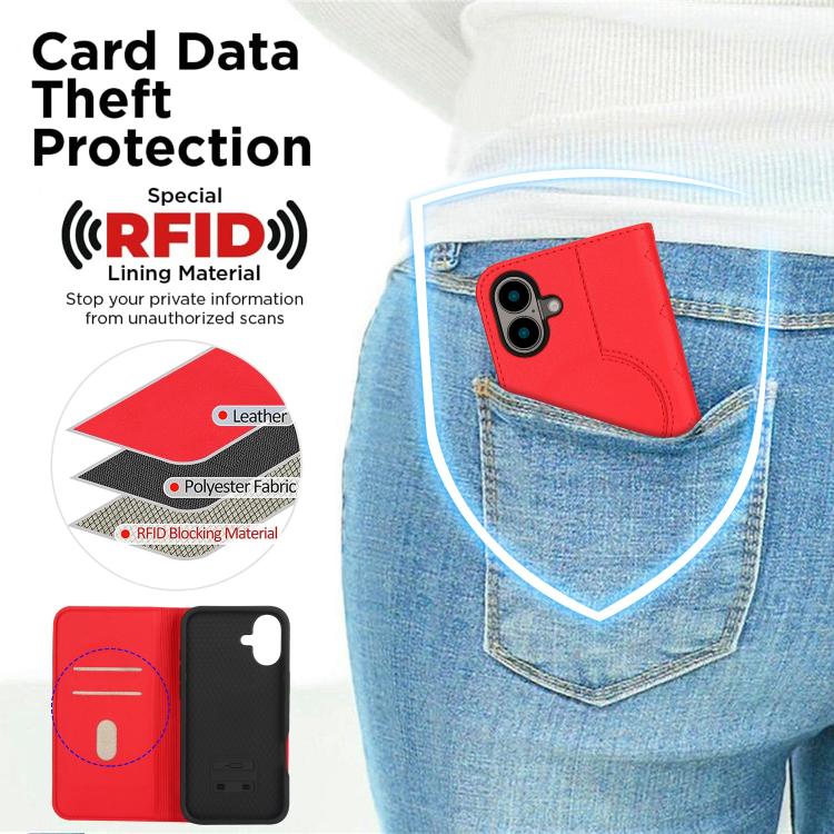 For iPhone 16 Rhombic MagSafe RFID Anti-Theft Wallet Leather Phone Case