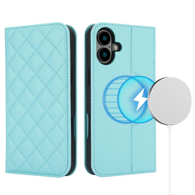 For iPhone 16 Rhombic MagSafe RFID Anti-Theft Wallet Leather Phone Case