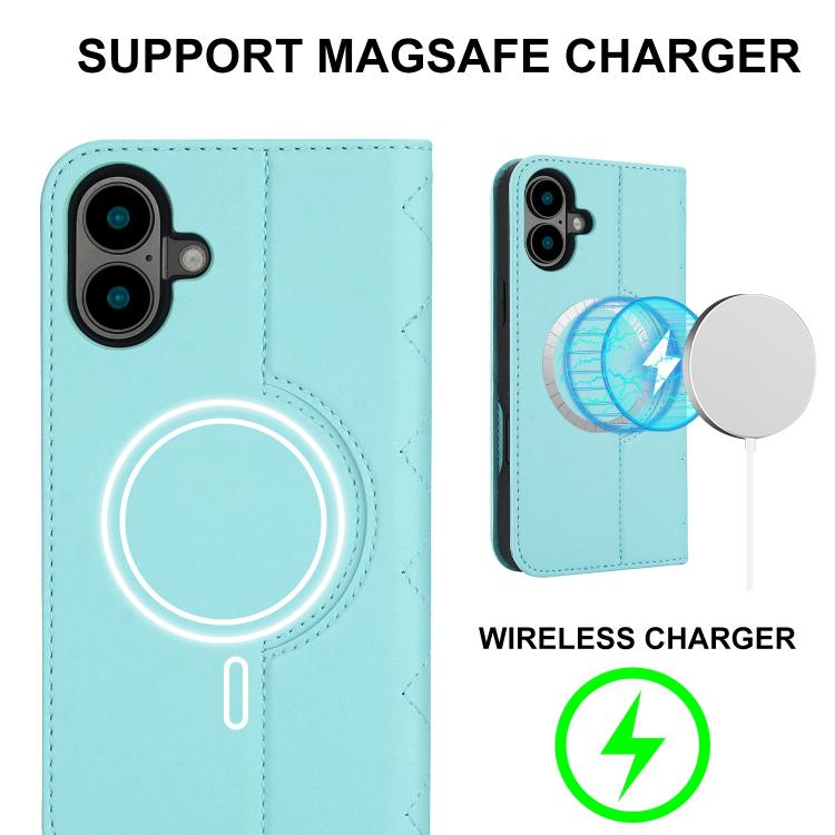 For iPhone 16 Rhombic MagSafe RFID Anti-Theft Wallet Leather Phone Case