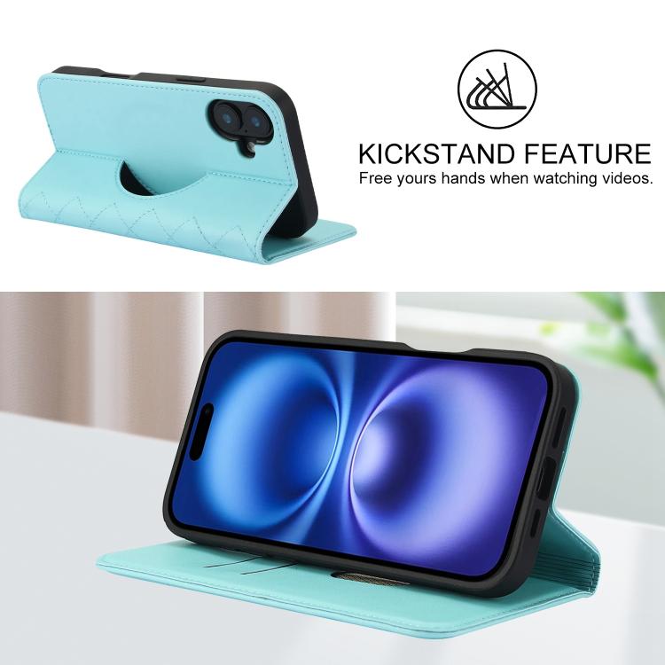 For iPhone 16 Rhombic MagSafe RFID Anti-Theft Wallet Leather Phone Case
