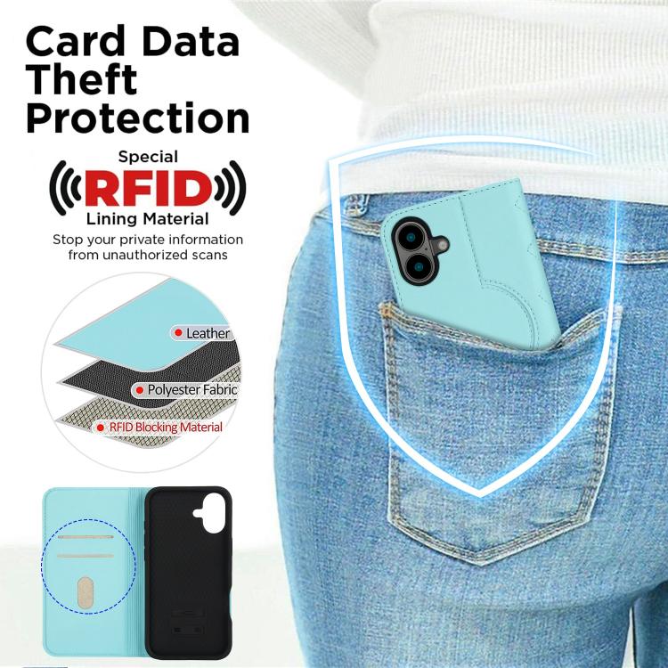 For iPhone 16 Rhombic MagSafe RFID Anti-Theft Wallet Leather Phone Case