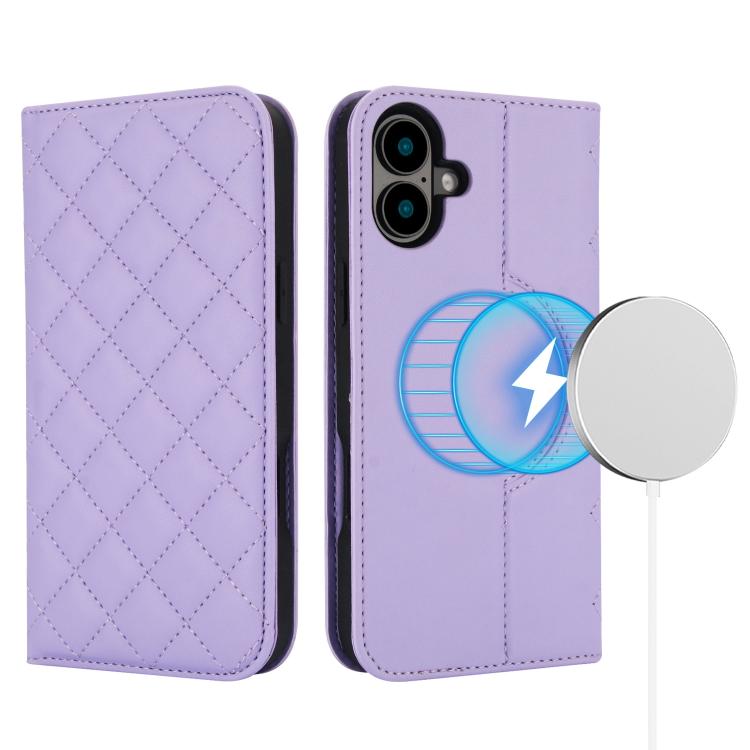For iPhone 16 Rhombic MagSafe RFID Anti-Theft Wallet Leather Phone Case