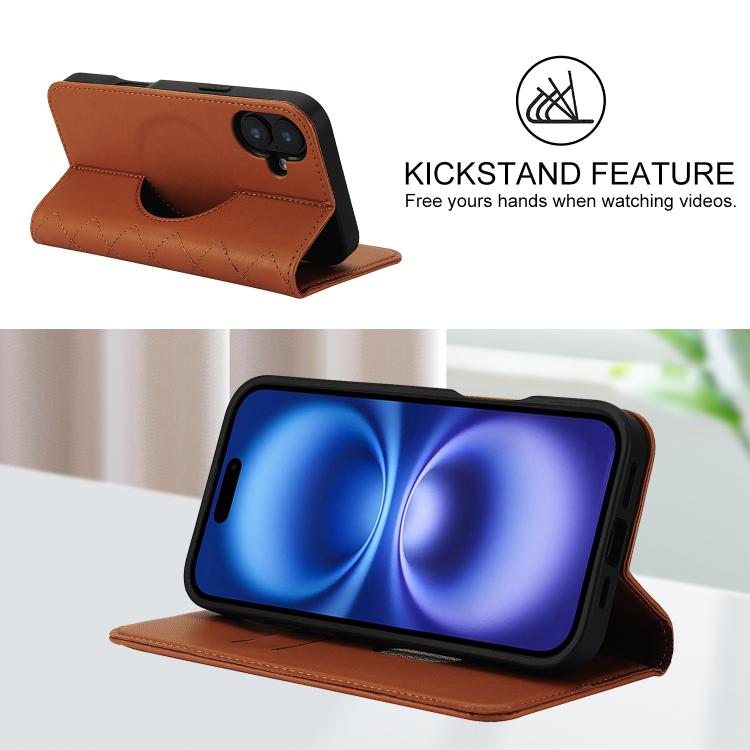 For iPhone 16 Rhombic MagSafe RFID Anti-Theft Wallet Leather Phone Case