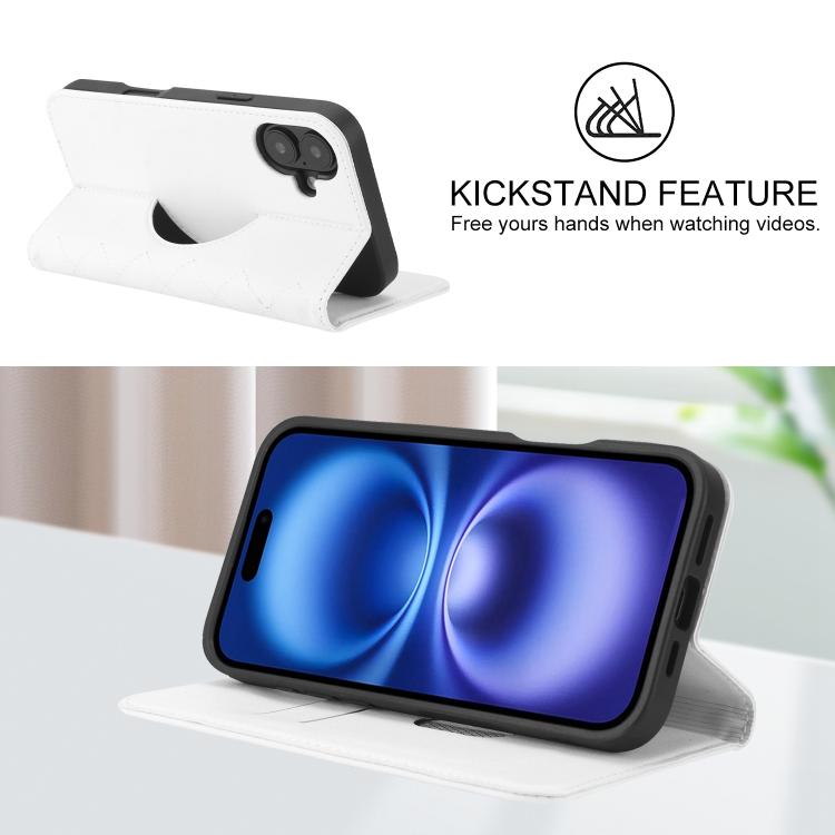 For iPhone 16 Plus Rhombic MagSafe RFID Anti-Theft Wallet Leather Phone Case