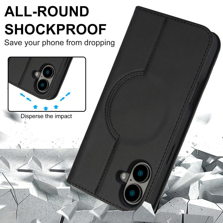 For iPhone 16 Plus Rhombic MagSafe RFID Anti-Theft Wallet Leather Phone Case