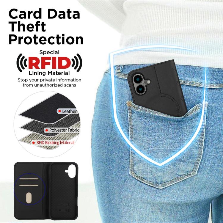 For iPhone 16 Plus Rhombic MagSafe RFID Anti-Theft Wallet Leather Phone Case