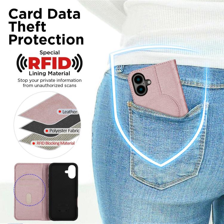 For iPhone 16 Plus Rhombic MagSafe RFID Anti-Theft Wallet Leather Phone Case