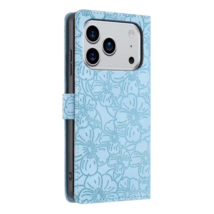 For iPhone 17 Pro Max Cherry Blossoms Embossed Leather Phone Case