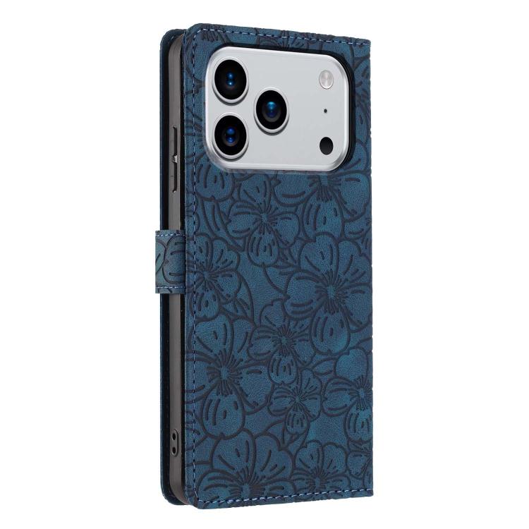 For iPhone 17 Pro Max Cherry Blossoms Embossed Leather Phone Case