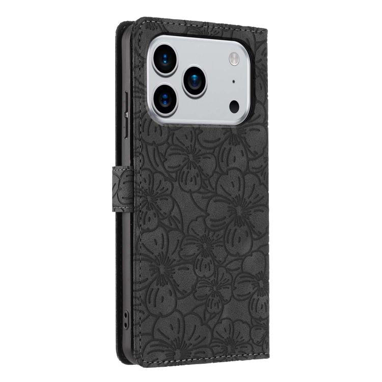 For iPhone 17 Pro Max Cherry Blossoms Embossed Leather Phone Case