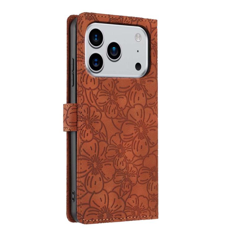 For iPhone 17 Pro Cherry Blossoms Embossed Leather Phone Case