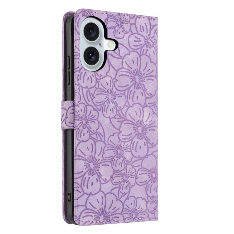 For iPhone 17 Cherry Blossoms Embossed Leather Phone Case