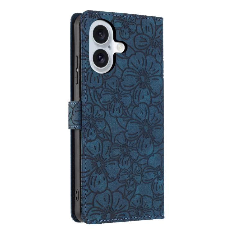 For iPhone 17 Cherry Blossoms Embossed Leather Phone Case