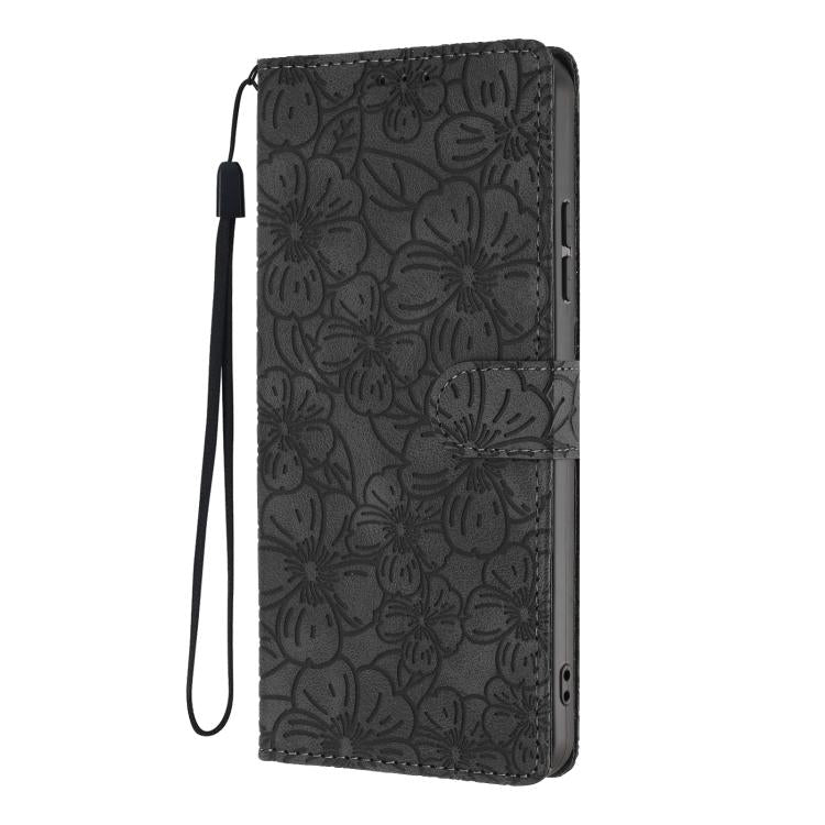 For iPhone 17 Cherry Blossoms Embossed Leather Phone Case