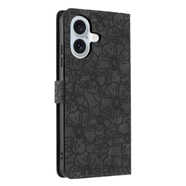 For iPhone 17 Cherry Blossoms Embossed Leather Phone Case