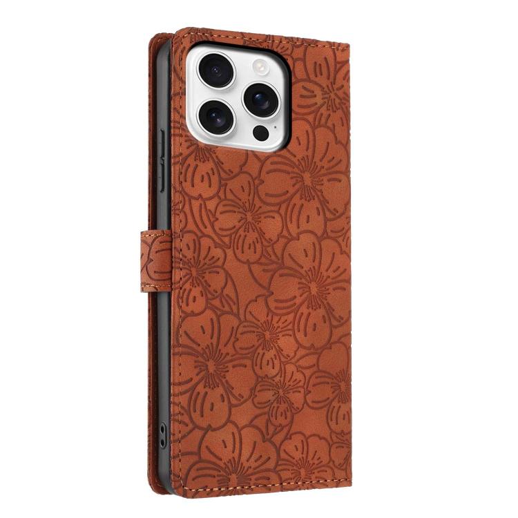 For iPhone 16 Pro Cherry Blossoms Embossed Leather Phone Case