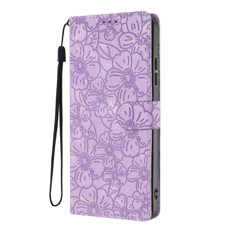 For iPhone 16 Plus Cherry Blossoms Embossed Leather Phone Case